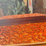 Handcrafted Wooden Filigree Box – Halloween Candy Dish or Keepsake Storage – Layered Scrollwork Wood Box with Nesting Lid (8"x6"x4.25")