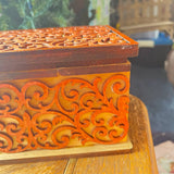 Handcrafted Wooden Filigree Box – Halloween Candy Dish or Keepsake Storage – Layered Scrollwork Wood Box with Nesting Lid (8"x6"x4.25")