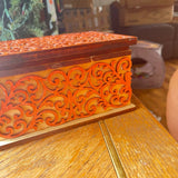 Handcrafted Wooden Filigree Box – Halloween Candy Dish or Keepsake Storage – Layered Scrollwork Wood Box with Nesting Lid (8"x6"x4.25")