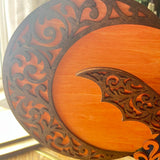 Handcrafted Halloween Moon & Bat Wood Decor Set – Layered Scrollwork Wooden Halloween Decorations – Rustic Autumn Tabletop Display