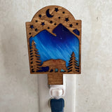 Bear Night Light – Handcrafted Wood Plug-In Lamp with Custom Scenic Backgrounds