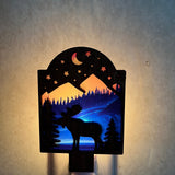 Moose Night Light – Handcrafted Wood Plug-In Lamp with Custom Scenic Backgrounds