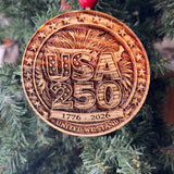 USA 250 Wooden Ornament – 1776–2026 Patriotic Engraved Ornament – Handmade Pine Decor