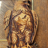 Rustic Eagle Wood Wall Art – Hand Engraved Pine – Wildlife & Mountain Scene Decor