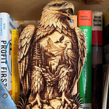 Rustic Eagle Wood Wall Art – Hand Engraved Pine – Wildlife & Mountain Scene Decor