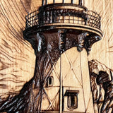 Rustic Lighthouse Wood Wall Art – Hand Engraved Pine or Aspen – Coastal Cabin Decor