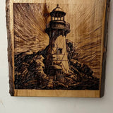 Rustic Lighthouse Wood Wall Art – Hand Engraved Pine or Aspen – Coastal Cabin Decor