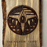 F-103 Fighter Jet Wood Engraved Wall Art | “The Fightin’ 103rd” | Rustic Military Decor