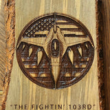 F-103 Fighter Jet Wood Engraved Wall Art | “The Fightin’ 103rd” | Rustic Military Decor