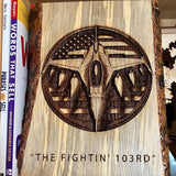 F-103 Fighter Jet Wood Engraved Wall Art | “The Fightin’ 103rd” | Rustic Military Decor