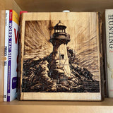 Rustic Lighthouse Wood Wall Art – Hand Engraved Pine or Aspen – Coastal Cabin Decor