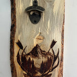 Rustic Elk Bottle Opener Wall Mount – Hand Engraved Pine Cabin Decor – Mountain Wildlife Beer Opener