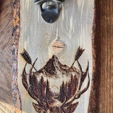 Rustic Elk Bottle Opener Wall Mount – Hand Engraved Pine Cabin Decor – Mountain Wildlife Beer Opener