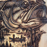 Rustic Bass Fishing Bottle Opener – Hand Engraved Pine Wall Mount – Lake & Cabin Decor
