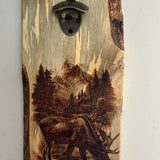 Rustic Moose Bottle Opener Wall Mount – Hand Engraved Pine Cabin Decor – Wildlife Beer Opener