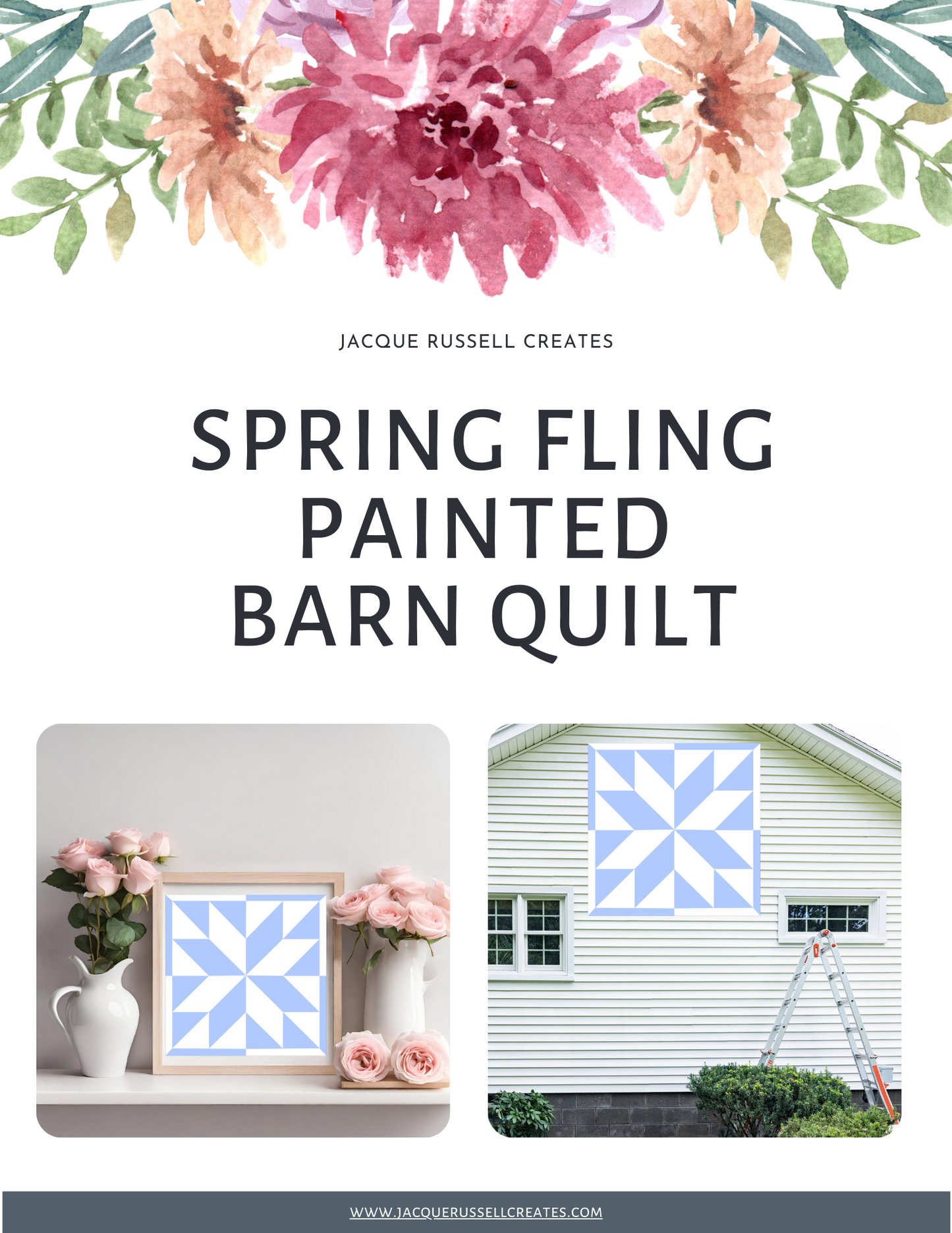 Spring Fling Quilt Block Barn Quilt - Digital Download, Floral & Butterfly DIY Wall Art Pattern, Rustic Spring Decor, Instant PDF for Quilting Project